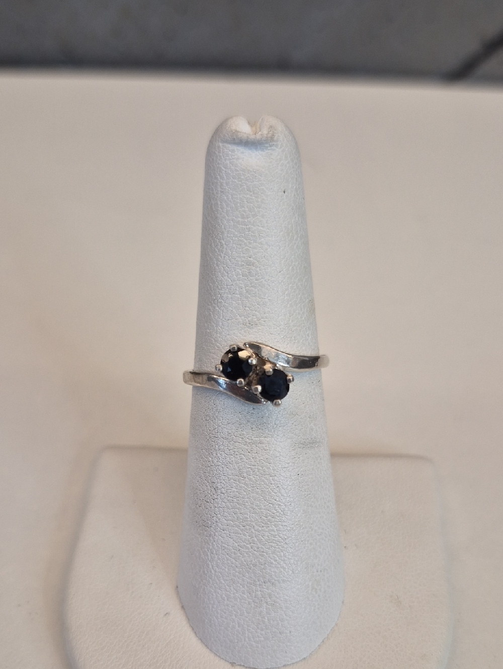 Sterling Silver and Double Navy Blue Round Bypass Accent Stones - Picture 3 of 6